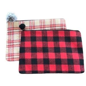 2 piece set Buffalo plaid red and black zipper clutch and checkerboard clutch